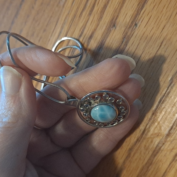 Marahlago Larimar Sterling Zion Necklace w Spinel - Picture 5 of 9